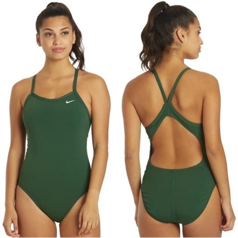 Nike Hydrastrong Solid Poly Racerback One Piece Swimsuit Gorge Green Size 32